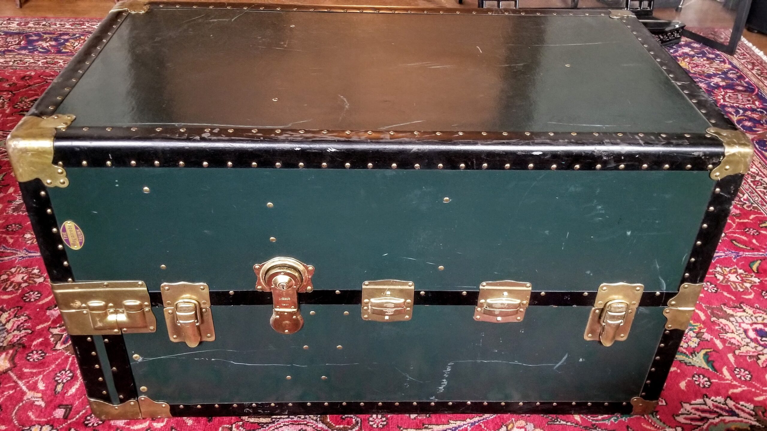 Antique 1800's leather travel trunk suitcase